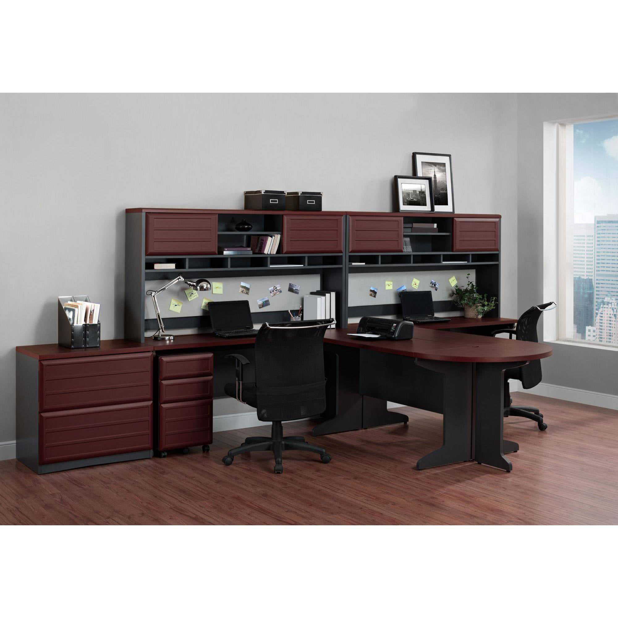 Cherry Ameriwood Home Pursuit Credenza and Hutch Bundle 