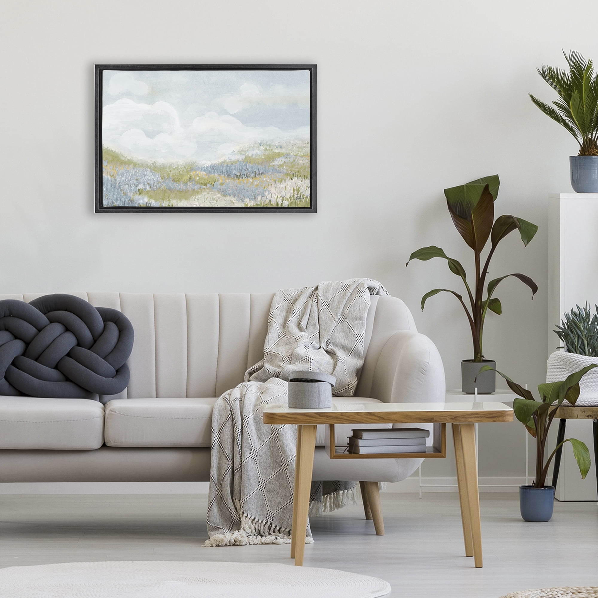 Stupell Industries Blue Floral Meadow Black Framed Floater Canvas Wall Art, design by Patricia Pinto