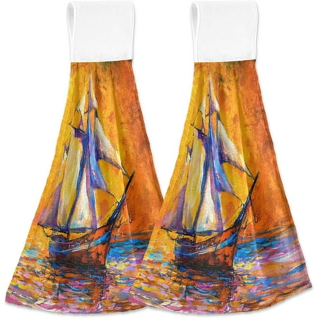 

SKYSONIC Hanging Kitchen Towel 12 x 17 Inch Black and Red Square -d Towel Set 2 Pieces of Dry Towels for Kitchen Bathroom Laundry Room Table