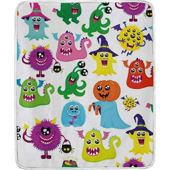 SKYSONIC Baby Kids Cozy Warm Throw Thermal Soft Bed Blanket 50x60 in Happy Halloween Pattern Flannel Fleece Blanket