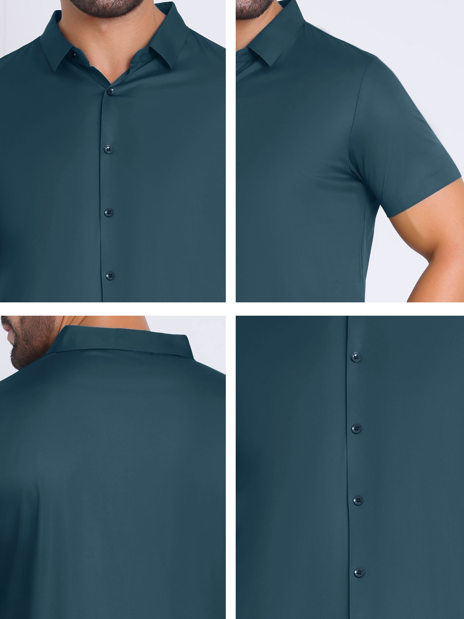 DARING DIVA Men's Button Down Point Collar Short Sleeve Business Dress Shirt M Green