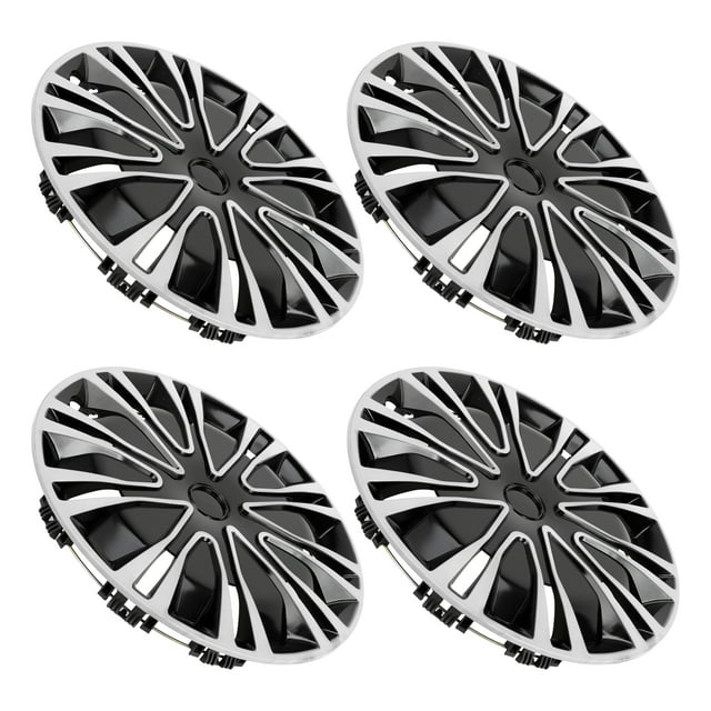 Unique Bargains 4Pcs R16/16" Universal Wheel Rim Hub Cover Wheel Hub Caps Silver Tone Black