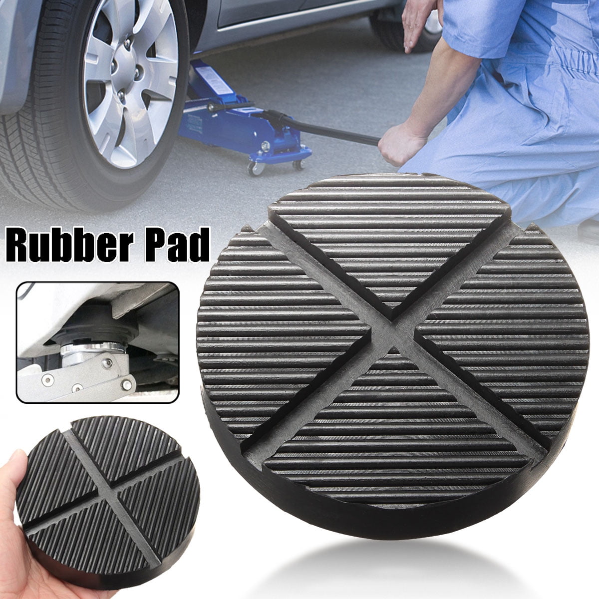 Black Rubber Car Truck Cross Slotted Frame Rail Auto Lift Floor Jack Disk Pad Adapter