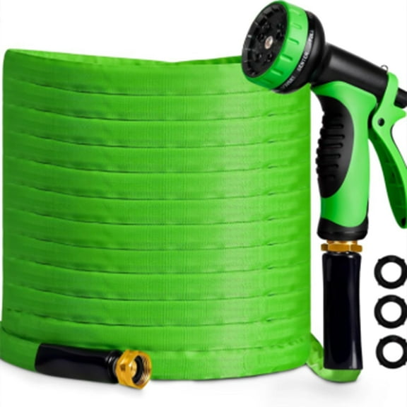 100Ft heavy-duty rubber hose, 10 nozzles - anti-tangling, foldable design, garden, lawn and gardening > Farm tools and lawn care > irrigation tools > gardening hose Green