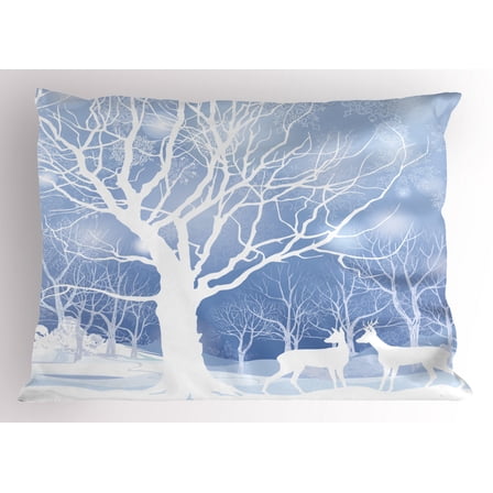 Ambesonne Winter Pillow Sham, Abstract Winter Deer, 26" X 20", Blue White