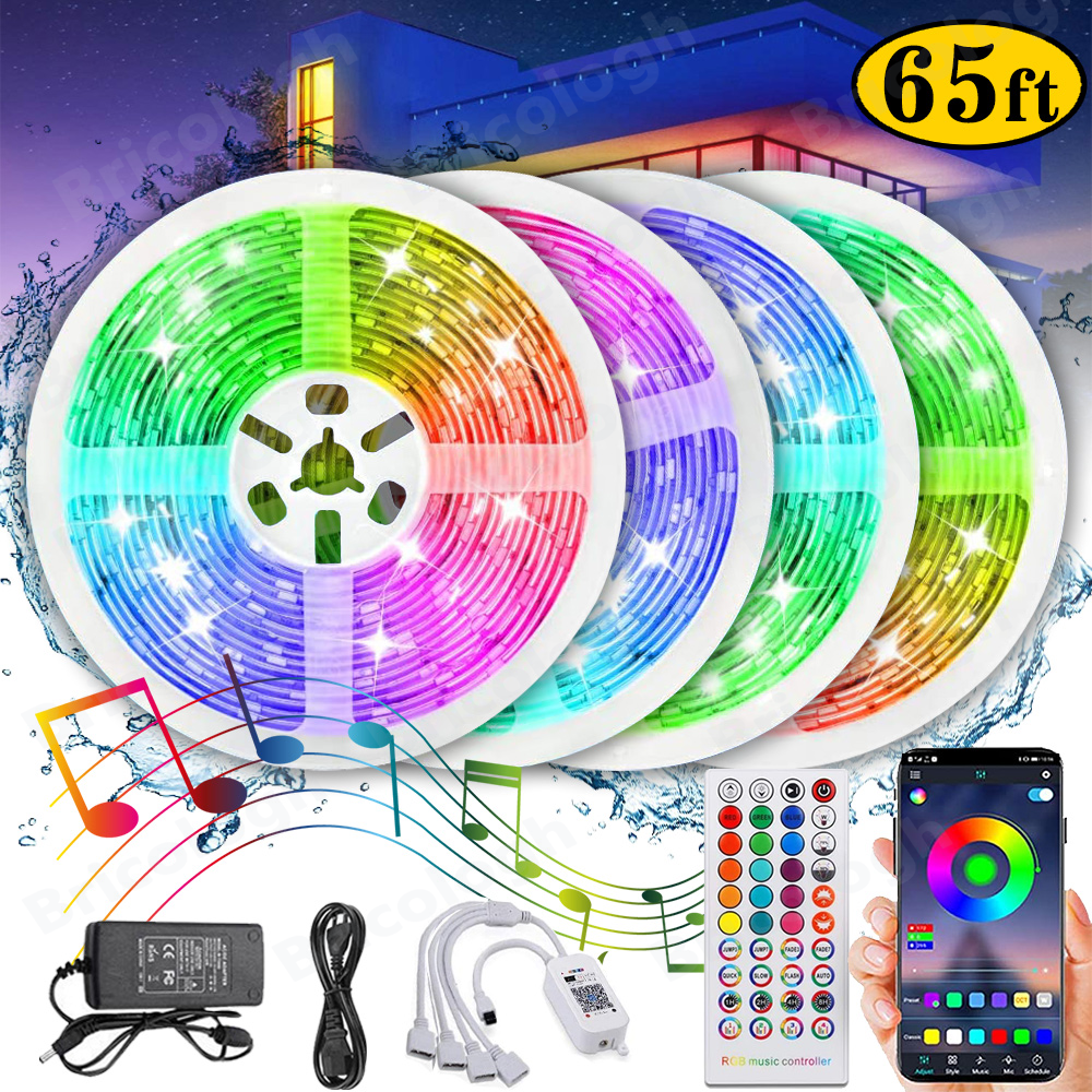 65Ft 20m 10m Bluetooth App Mic Mode Music Sync LED Strip Lights 5050 Remote Kit