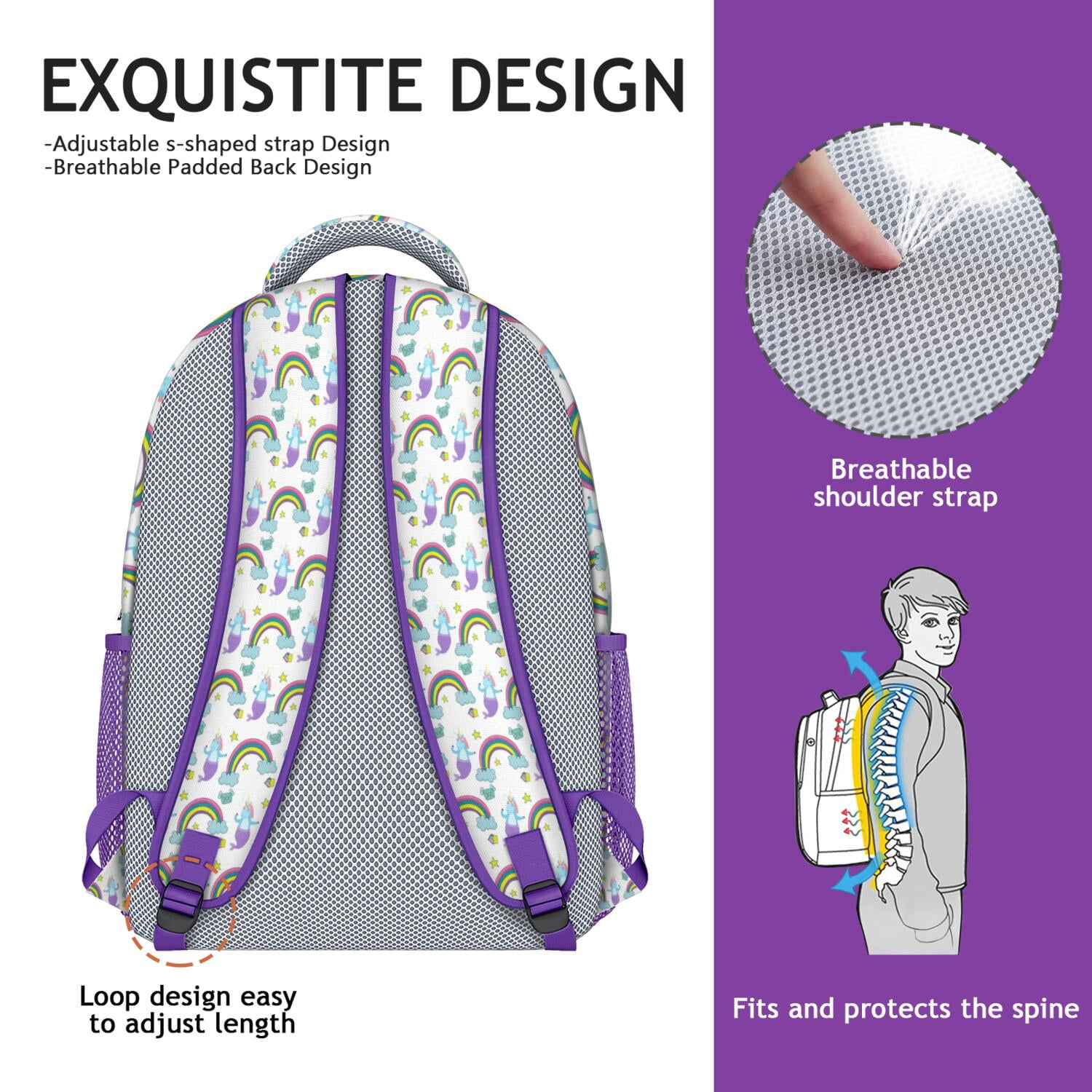 Unicorn & Mystical Forest Backpack - Durable Waterproof Student Bag with Breathable Mesh Straps & Spacious Main Compartment
