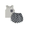thumbnail image 2 of Musuos Toddler Boys Summer Casual Outfits 6M 12M 18M 24M 3Y Sleeveless Crew Neck Tank Tops and Checkerboard Print Shorts Sets, 2 of 9
