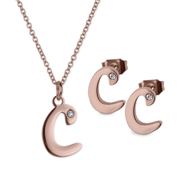 Set de Joyería para Mujer Iniciales LuckyLy, Collar y Aretes Oro Rosa 18k, Modelo Yara rosa UNITALLA