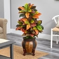 thumbnail image 2 of Nearly Natural 44" Croton Plastic Artificial Plant in Planter, Orange, 2 of 4