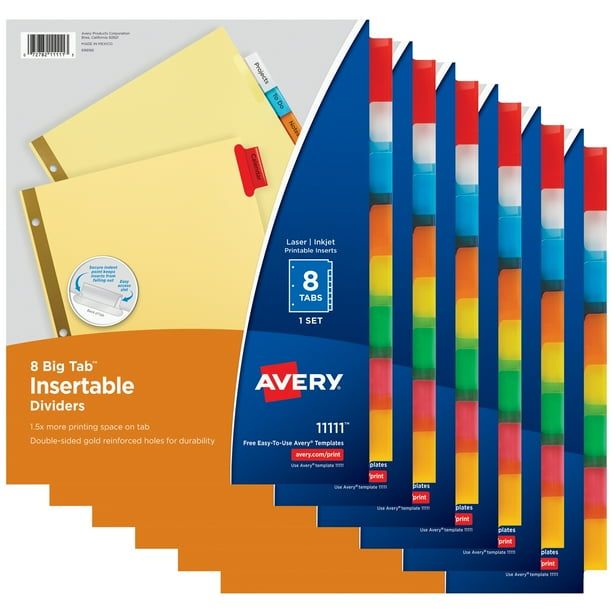 Avery 8Tab Binder Dividers, Insertable Multicolor Big Tabs, 6 Sets