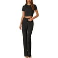 thumbnail image 2 of INSPIRE CHIC Women's Two Piece Lounge Set Ribbed Crop Top Wide Leg Pant Casual Sweatsuit M Black, 2 of 5