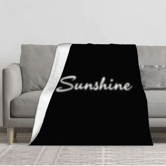 Cozy Flannel Blanket - Soft Warm Durable Perfect for Sofa Travel & Bed - Elegant Cursive ' Sunshine ' Design on Black Background