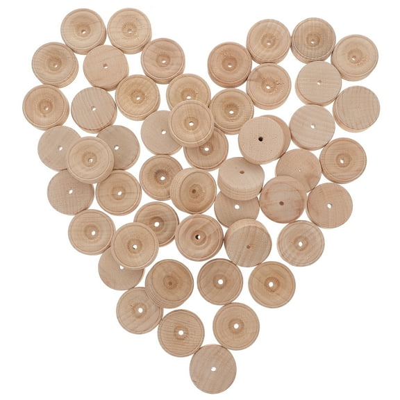 OUNONA 50 Pcs Wooden Model Wheels for Handmade Toys, Khaki Color, 3.00 x 3.00 x 1.15 CM, Craft Supplies for Kids
