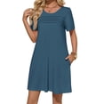 thumbnail image 2 of Solid Color Women Short Sleeve Front Pleated Summer Mini Shirt Dress, 2 of 6