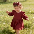 thumbnail image 6 of ZHOGXU Kids Girls Dress Long Sleeve Round Neck Solid Color Comfortable Fashiona Elegant Dresses For Casual Daily Wear,Wine,6-12 Months, 6 of 7