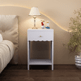 thumbnail image 2 of Cute Minimalist Nightstand with Drawer and Open Shelf, Scalloped Edge Bedside Table for Bedroom, Light Purple MDF Side Table for Room or Room, 16.93L x 14.96W x 26.77H, 2 of 21
