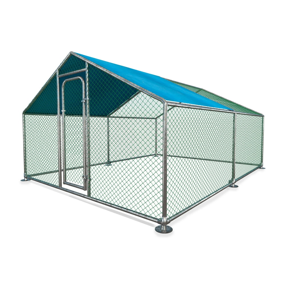 ALEKO Metal DIY Walkin Chicken Coop & Chicken Run with Blue Waterproof