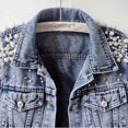 thumbnail image 4 of Asgosdo Jeans Jacket for Women Button Down Long Sleeve Pearl Decor Coat Trendy Casual Loose Fit Denim Jacket, 4 of 5