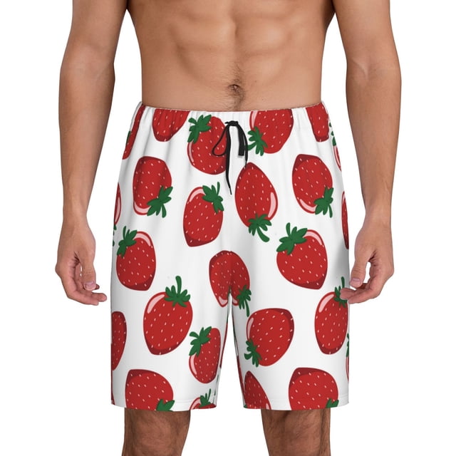 Fotbe Hand Drawn Strawberry Pantalones Cortos de Pijama para Hombre, Ropa de Dormir, Pantalones de Pijama Cortos para Hombre-X-Large