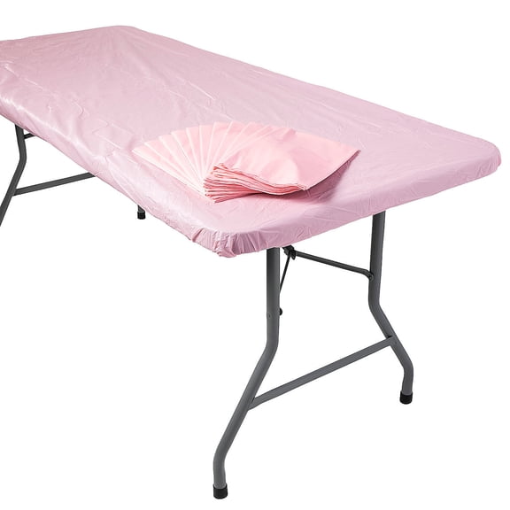 Fun Express 6 Ft. Light Pink Fitted Rectangle Plastic Tablecloths Bulk 12 Pieces