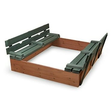 HomeStock Rustic Recluse Covered Convertible Cedar Sandbox with 2 Bench Seats - 46.5"x46.5"x9.5", Converts to Benches, Weather-Resistant Cover, Holds 750 lbs Sand