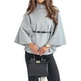 thumbnail image 2 of Ponchos con Mangas de Murciélago para Mujer, Abrigo Tipo Guisante, Cuello Alto, Capa, Chaqueta, Elegante Abrigo de Lana con Cinturón. Gris S, 2 of 8