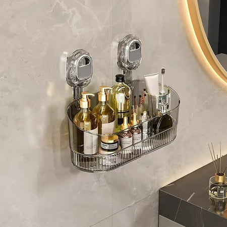 No-Drill Suction Storage Box Strong Load-Bearing Shower Caddy PET Bathroom Organizer with Drainage Kitchen & Dormitory Hanging Shelf