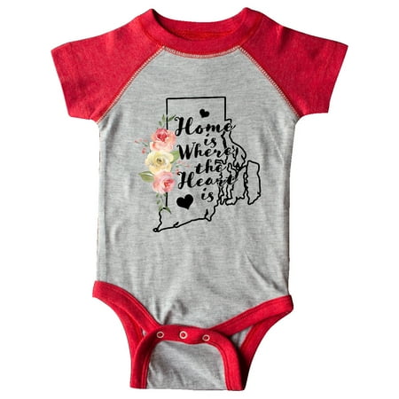 

Inktastic Rhode Island Home is Where The Heart is with Watercolor Floral Gift Baby Girl Bodysuit