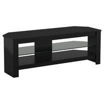 Pemberly Row Wood and Glass TV Stand for most TVs 27" to 55" in Black Oak