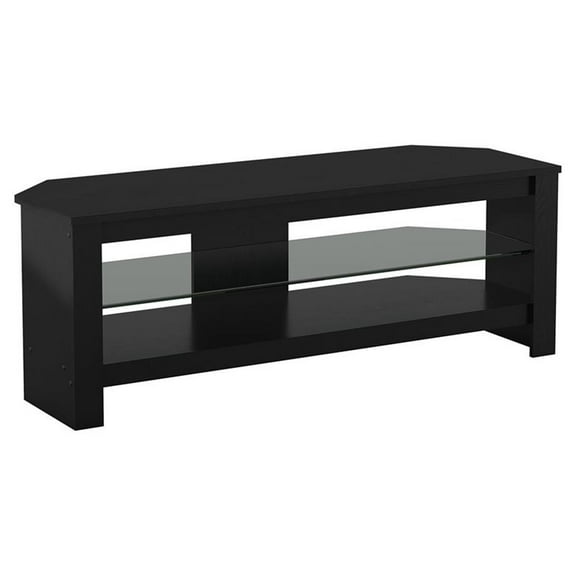 Pemberly Row Wood and Glass TV Stand for most TVs 27" to 55" in Black Oak