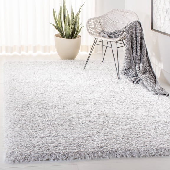 Safavieh Flokati Lavena Solid Polyester Shag Area Rug, Ivory/Gray, 5'3" x 7'6"