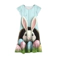 thumbnail image 4 of AUNVITO Girls Easter Dress Flutter Sleeve Short Sleeve Round Neck with Easter Print Waist Pocket Tiered Casual Summer, 4 of 5