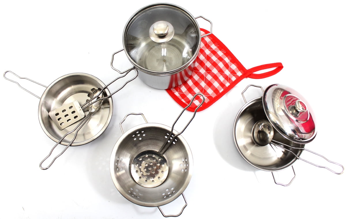Metal Pots And Pans Kitchen Cookware Playset PS15B Cooking Baking Toy