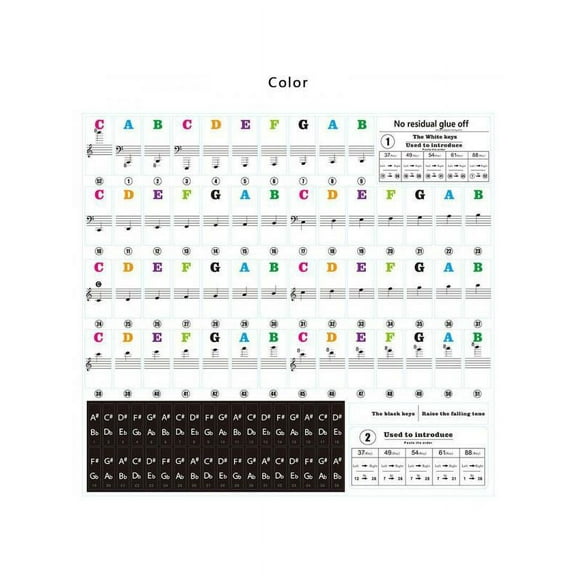 Transparent Piano Keyboard Stickers Practice Music Note Chart Removable Decal 54/61/88 Keys
