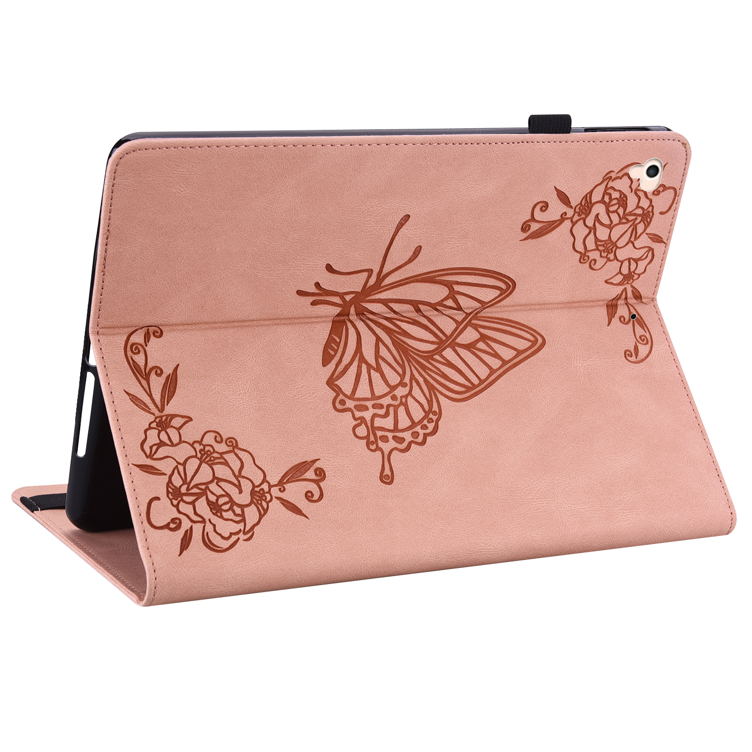 iPad 9.7 Case 2018/2017, iPad Air 1 2 Case, Allytech Butterfly Embossed Shock Absorption Kickstand Pencil Holder Auto Sleep Wake Slim Cover Case for Apple iPad 6th 5th Generation, Pink