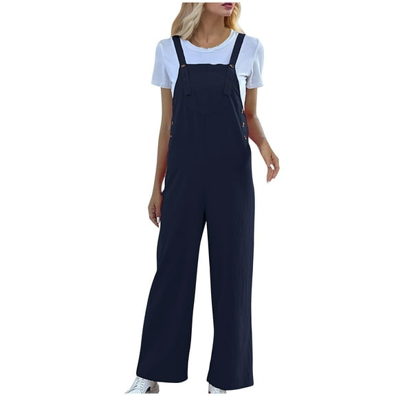 lulshou Jumpsuits for Women, Fashion Women Casual Comfortable Solid Button Full Length Pants Overalls Jumpsuit Women's Jumpsuits, Rompers & Overalls, Navy S