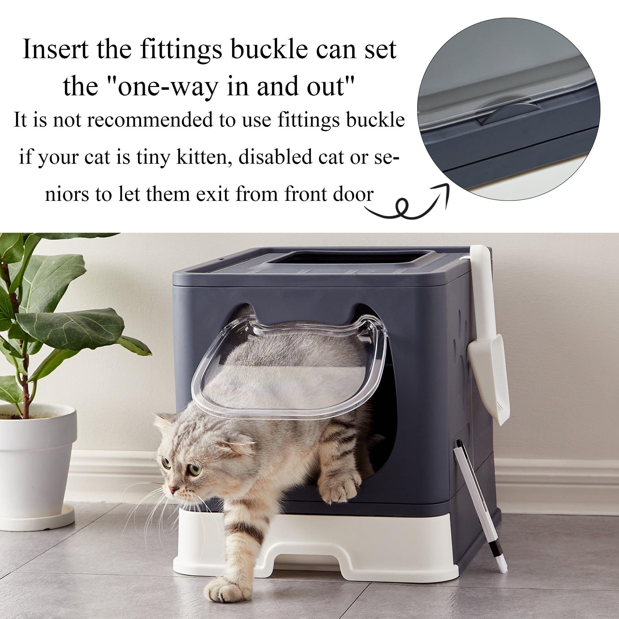 Suhaco Cat Litter Box Top Entry Covered Kitty Litter Box with Liddle Litter Tray Foldable Kitten Litter Tray Including Cat Litter Scoop and 2 1 Cleaning Brush Easy Clean Up Black Walmart