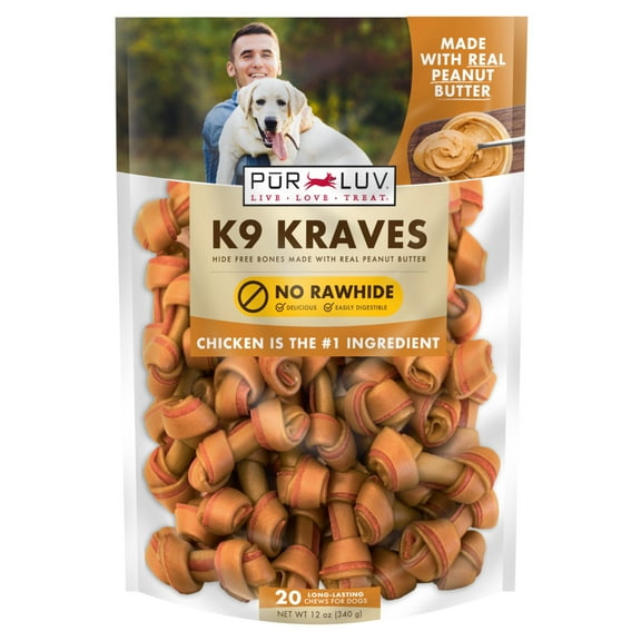 PurLuv K9 Kraves Chicken and Peanut Butter Mini Bone Chew 20 count