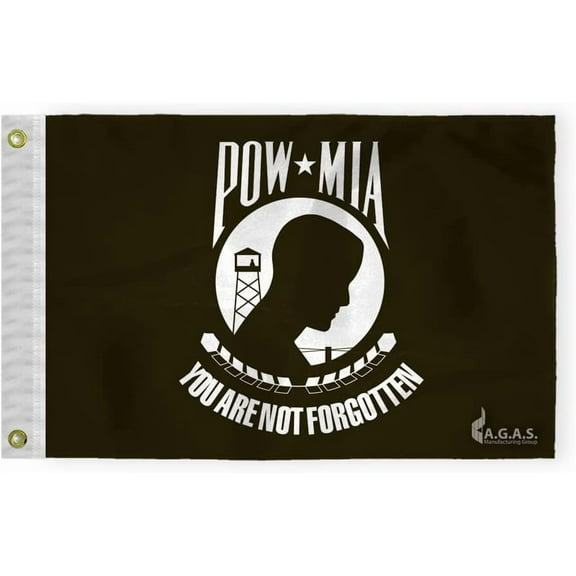 AGAS Pow Mia 12x18 inch Printed Single Sided on 200D Nylon - Stitched Edges - You are not Forgotten Prisoner of War US Military Flags Indoor/Outdoor - Canvas Header Brass Grommets.