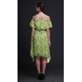 thumbnail image 3 of Bimba Green Bird Printed Womens Ruffle Front Cold Shoulder Swing Shift Dress - Large, 3 of 6