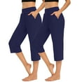 thumbnail image 5 of Mrat High Waisted Yoga Capris for Women 2pc Wide Leg Capris with Pockets Walking Workout Cropped Pants S-6 Navy XL, 5 of 9