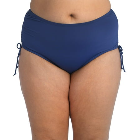24th & Ocean Women s Plus Size High Waist Side Tie Hipster Bikini Swimsuit Bottom  Navy//Solid  22W