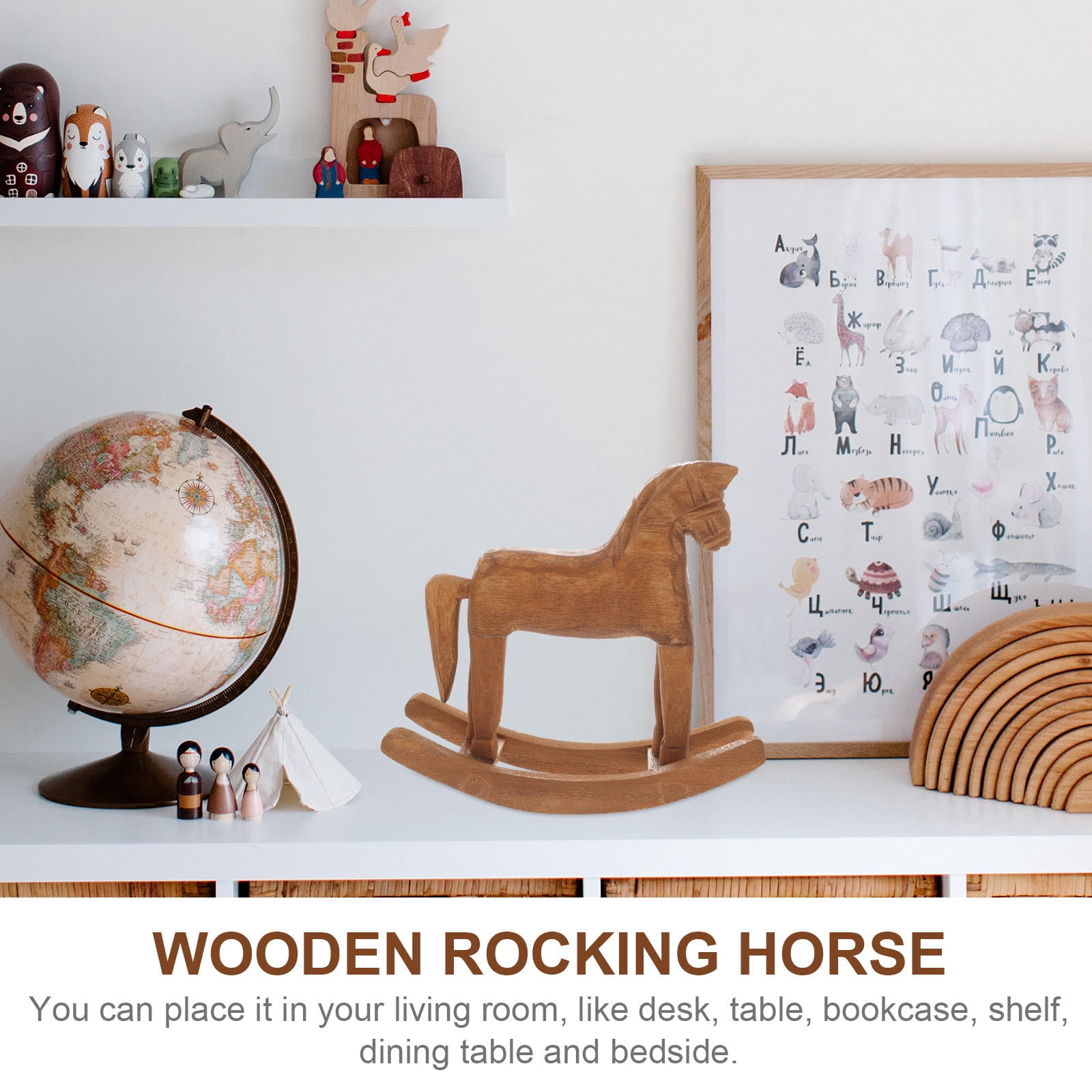 CRILSTYLEO 2-Pack Wood Horse Figurines for Tabletop Decor, Desk Accessories, Small Decorative Desk Sculptures