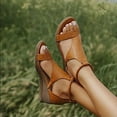 thumbnail image 4 of UTTOASFAY Women's Zipper Round-Toe Wedge Sandals Summer Plus Size Sandals Brown 42, 4 of 6