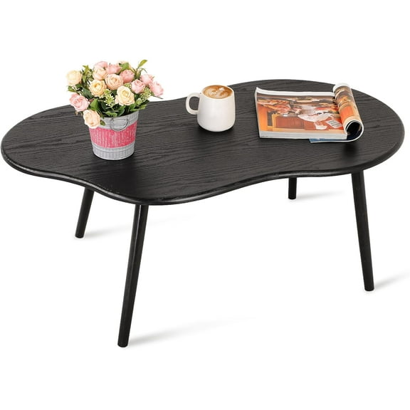 Small Coffee Table Black Cloud Coffee Table for Small Spaces Modern Center Table Unique Irregular Coffee Table with Wood Legs Living Room Mid-Century Sofa Table