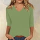 thumbnail image 2 of Camiseta básica de verano informal de color liso con cuello en V para mujer - Poliéster, manga 3/4, aberturas laterales - S-XXL, 2 of 5