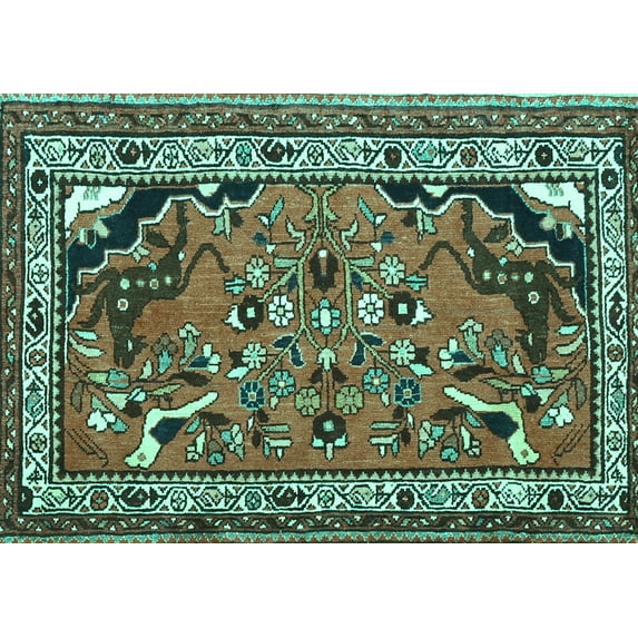 Ahgly Company Machine Washable Indoor Rectangle Persian Turquoise Blue Traditional Area Rugs, 4' x 6'
