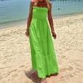 thumbnail image 4 of Wycnly Dresses for Women 2025 Summer Beach Boho Elastic Waist Flowy Ruffle Swing Strapless Long Sundress Solid Sleeveless Tube Top Maxi Formal Dresses for Women Green XL, 4 of 7