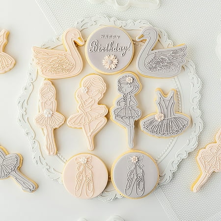 

buateil Cookie Mold Ballet Theme Pattern Multi-Function Plastic Cookies Press Stamp for Bakery